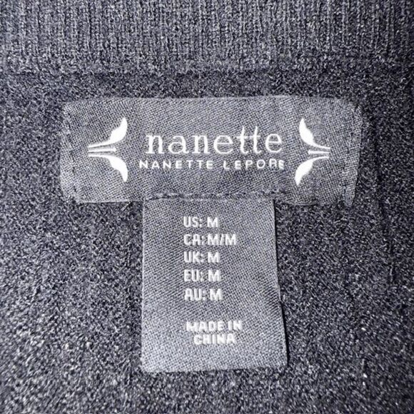 Nanette Lepore Rib Knit Sweater Skater Skirt A-line Black Stretch Size Medium - Picture 4 of 8